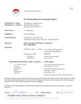 CE DECLARATION - ACI Command Relays