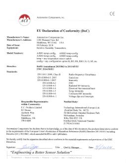 CE DECLARATION - ACI A/RH Series (Relative Humidity)