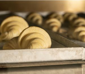 Croissant baking in oven