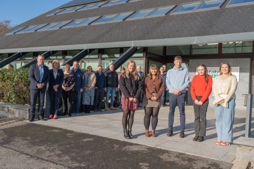 Lakeland Dairies Bursary Winners stood outside Lakeland Dairies HQ in Killygarry.