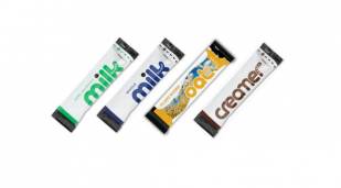 Semi Skimmed Milk in a Stick, Whole Milk in a Stick, Oat in a Stick and Creamer in a stick packages