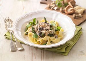 Bowl of pappardelle pasta made with Lakeland Dairies products
