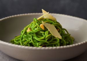 Bowl of pesto pasta made with Lakeland Dairies cream