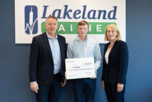 Lakeland Dairies team members Pat Shiels and Liz Shouldice with  on of the Lakeland Dairies Bursary winners.