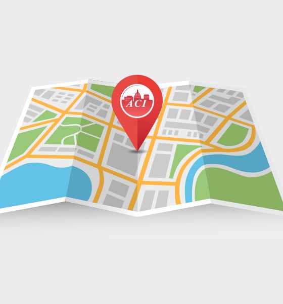 Map on grey background with red ACI pin